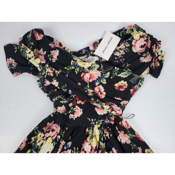 NWT Unique Vintage Floral Black Pink‎ Rose Stretch Spring Dress Womens XS/2 - Picture 2 of 9